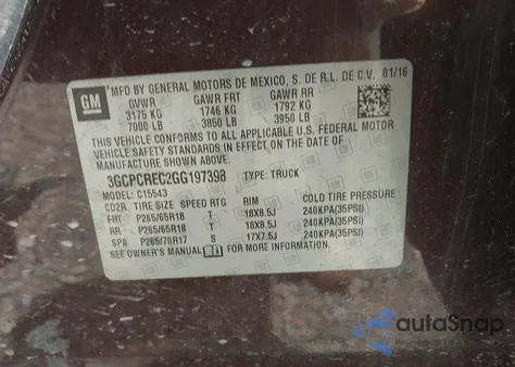 2016 Chevrolet Silverado 1500 1Lt z USA, uszkodzony, nr VIN 3GCPCREC2GG197398